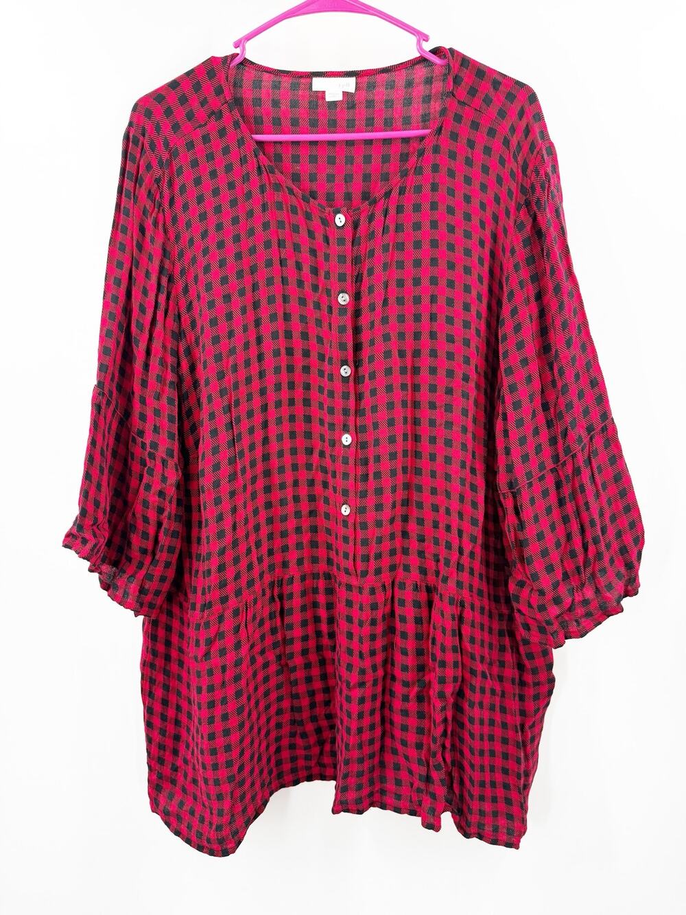 J. Jill Top Women's Size 2X red black buffalo plaid peplum gingham plus curvy